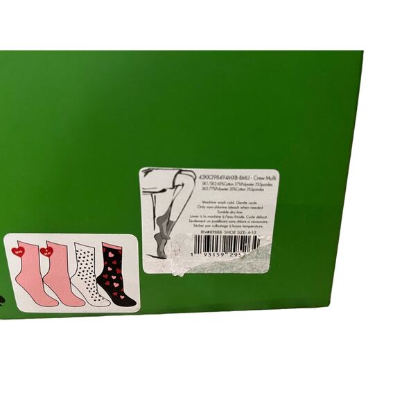 New! Valentine’s Kate Spade Crew Socks set of 3 Hearts White Pink Red - Picture 4 of 5